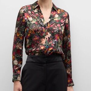 Alice + Olivia Floral Silk Viscose Blouse Button Down NWT